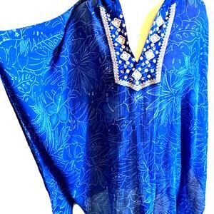 Tommy Bahama Gauze Kaftan MED Floral Tunic Top Embroider CoverUp PONCHO $175